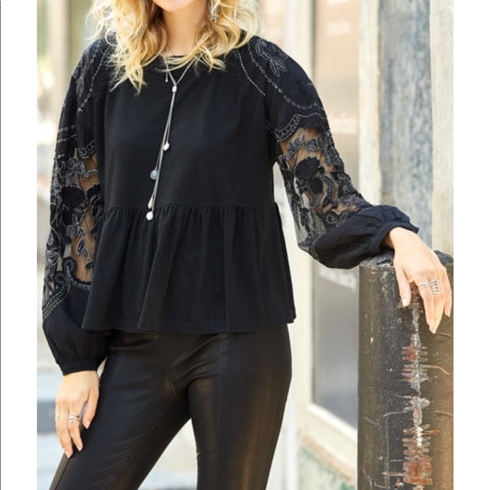 Free People metallic sleeve peplum top - Picture 4 of 10